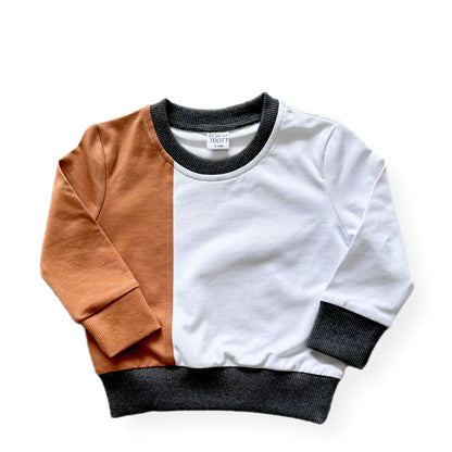 COLOR BLOCK CREW - GREY/BROWN/WHITE