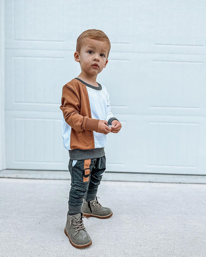 COLOR BLOCK JOGGERS - GREY/BROWN/WHITE